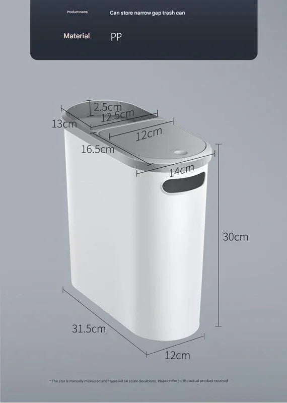 Slim Press-Top Trash Can with Top Storage Compartment - Narrow Design for Bathroom & Small Spaces(Ash cover + ash bucket) - Mekamart Australia