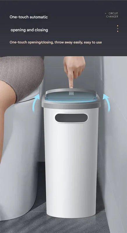 Slim Press-Top Trash Can with Top Storage Compartment - Narrow Design for Bathroom & Small Spaces(Ash cover + ash bucket) - Mekamart Australia