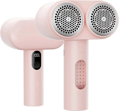 Dual-Head Electric Lint Remover - USB-C Rechargeable, LED Display, 4-Size Honeycomb Mesh(Pink) - Mekamart Australia