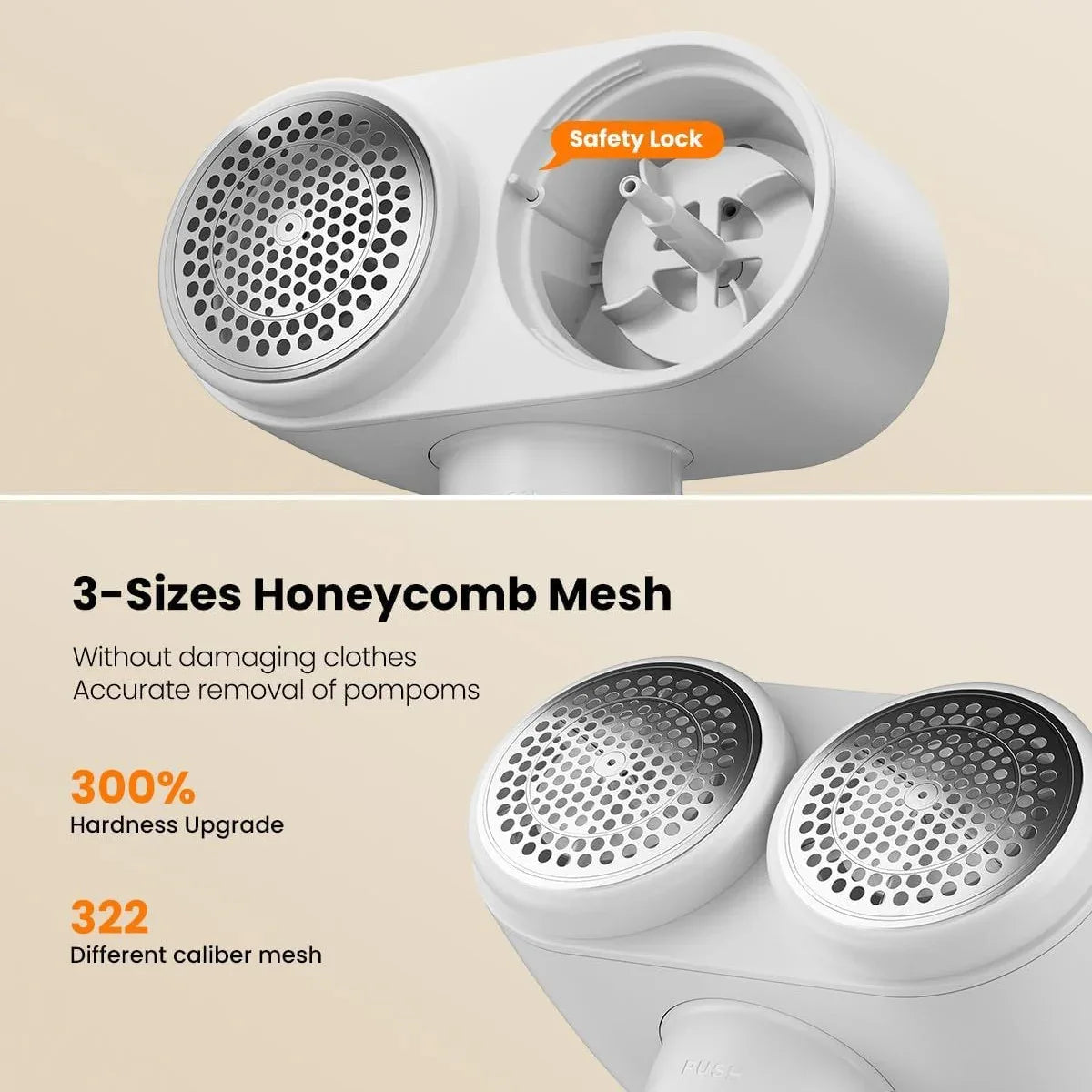 Dual-Head Electric Lint Remover - USB-C Rechargeable, LED Display, 7-Size Honeycomb Mesh(Yellow) - Mekamart Australia