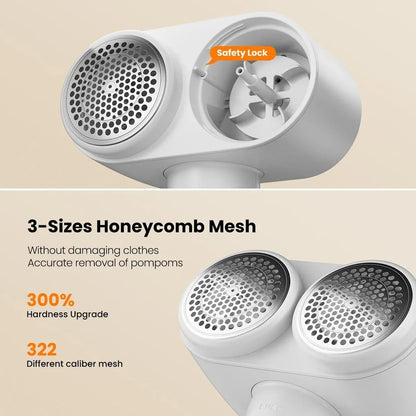 Dual-Head Electric Lint Remover - USB-C Rechargeable, LED Display, 7-Size Honeycomb Mesh(Yellow) - Mekamart Australia