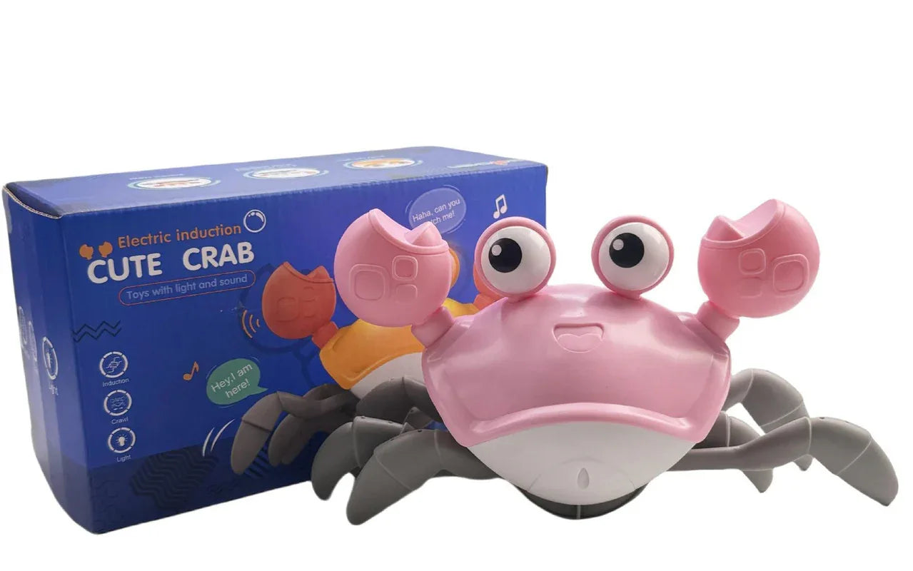 Interactive Crawling Crab Baby Toy with Music, Lights & Obstacle Avoidance(Pink) - Mekamart Australia