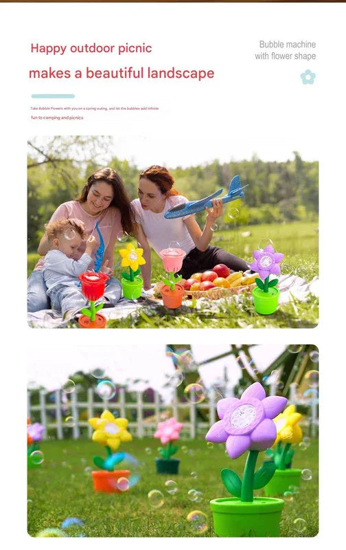 Electric Flower Bubble Machine with Music - Rechargeable, 10-Hole Output(Pink) - Mekamart Australia