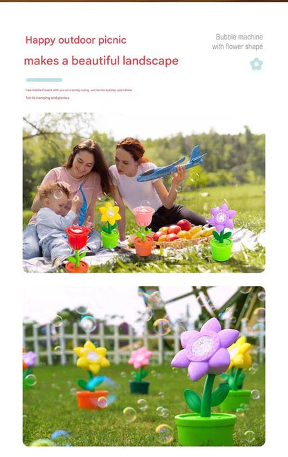 Electric Flower Bubble Machine with Music - Rechargeable, 10-Hole Output(Pink) - Mekamart Australia