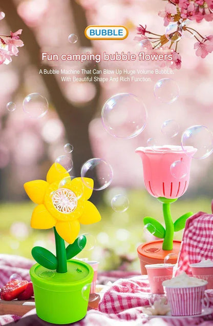 Electric Flower Bubble Machine with Music - Rechargeable, 10-Hole Output(Pink) - Mekamart Australia