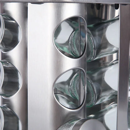 Modern stainless steel rounded corner rotating spice rack with 12 empty glass jars (88 ml each) - Mekamart Australia
