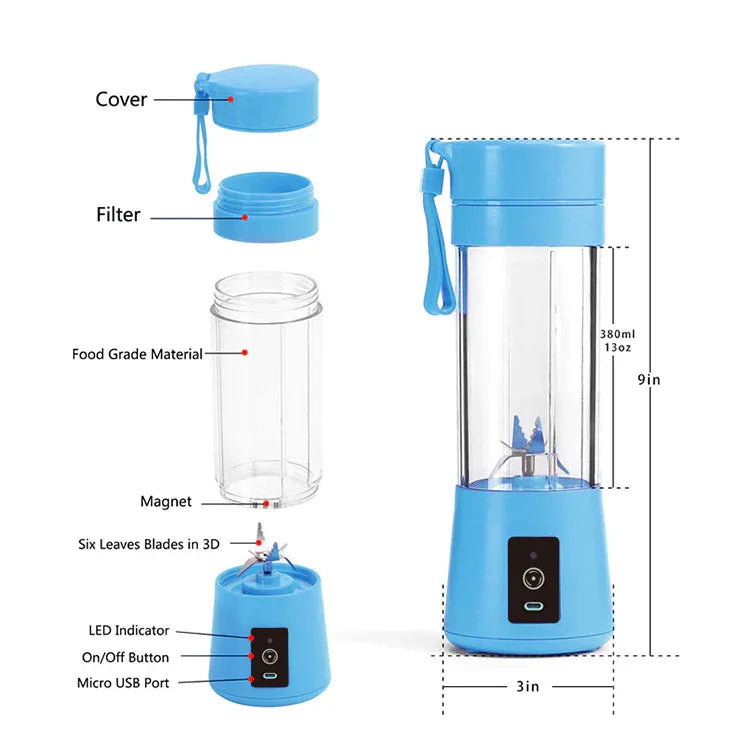 Black Portable Blender USB Rechargeable - Personal Size Smoothie Maker On The Go - Mekamart Australia