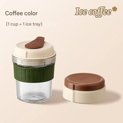 2-in-1 Ice Cube Maker Tumbler - Portable Cup with Integrated Silicone Ice Tray & Lid (1 cup + 1 ice tray) - Mekamart Australia