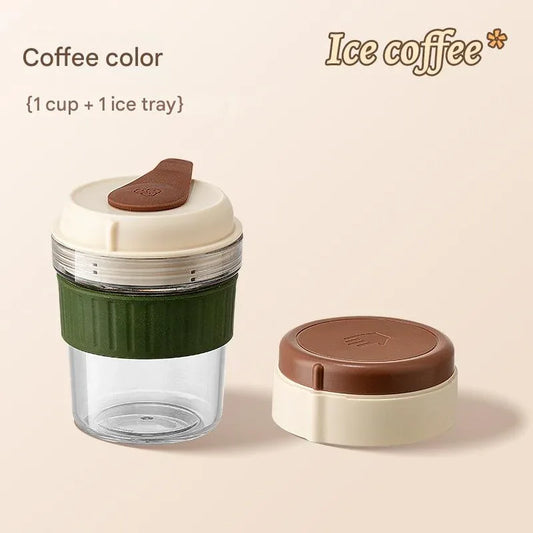 2-in-1 Ice Cube Maker Tumbler - Portable Cup with Integrated Silicone Ice Tray & Lid (1 cup + 1 ice tray) - Mekamart Australia