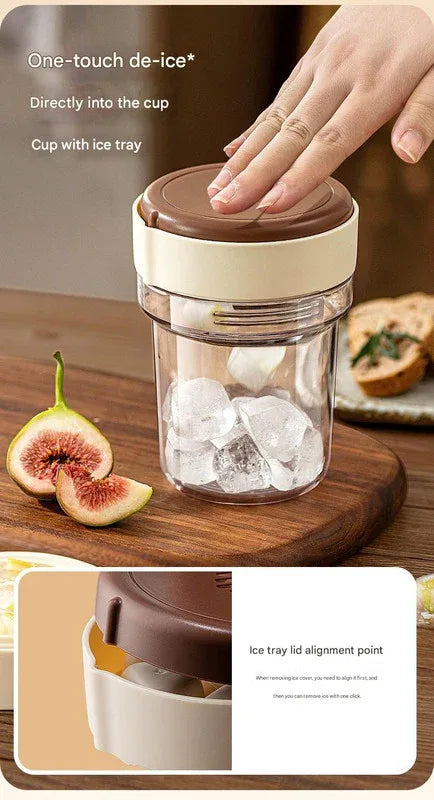 2-in-1 Ice Cube Maker Tumbler - Portable Cup with Integrated Silicone Ice Tray & Lid (1 cup + 1 ice tray) - Mekamart Australia
