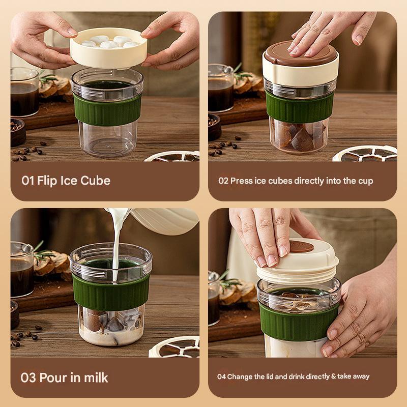 2-in-1 Ice Cube Maker Tumbler - Portable Cup with Integrated Silicone Ice Tray & Lid (1 cup + 3 ice tray) - Mekamart Australia