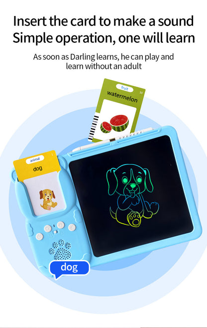 Blue (255 cards, pure English) Kids Interactive Early Education Toy: Combination Card Reader & LCD Drawing Board for Toddlers
