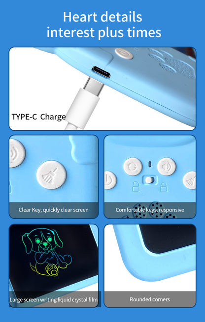 Blue (255 cards, pure English) Kids Interactive Early Education Toy: Combination Card Reader & LCD Drawing Board for Toddlers