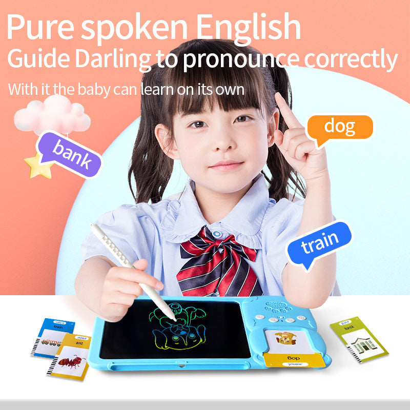 Pink (255 cards, pure English) Kids Interactive Early Education Toy: Combination Card Reader & LCD Drawing Board for Toddlers