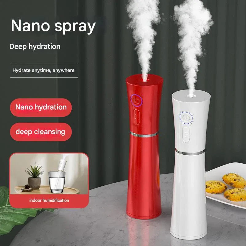 White 2 in 1 Cool Mist Humidifier and Facial Moisturizer - USB Rechargeable Portable Nano Sprayer - Mekamart Australia
