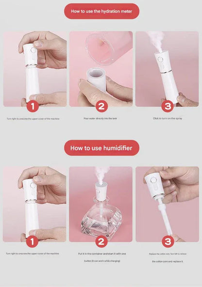 White 2 in 1 Cool Mist Humidifier and Facial Moisturizer - USB Rechargeable Portable Nano Sprayer - Mekamart Australia