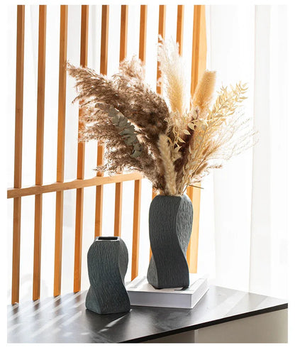 Grey Abstract Twisted Ceramic Vase - Artistic Minimalist Flower Holder for Home Decor (20x10x10cm) - Mekamart Australia