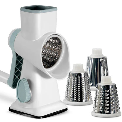 White Rotary Cheese Grater & Vegetable Slicer - Manual Shredder with 3 Interchangeable Drums - Mekamart Australia