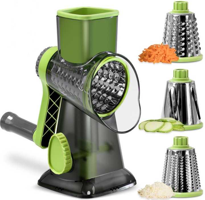 Green Rotary Cheese Grater & Vegetable Slicer - Manual Shredder with 3 Interchangeable Drums - Mekamart Australia