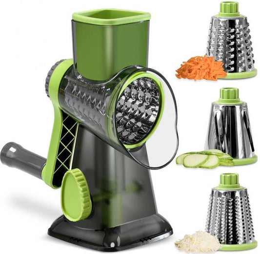 Green Rotary Cheese Grater & Vegetable Slicer - Manual Shredder with 3 Interchangeable Drums - Mekamart Australia
