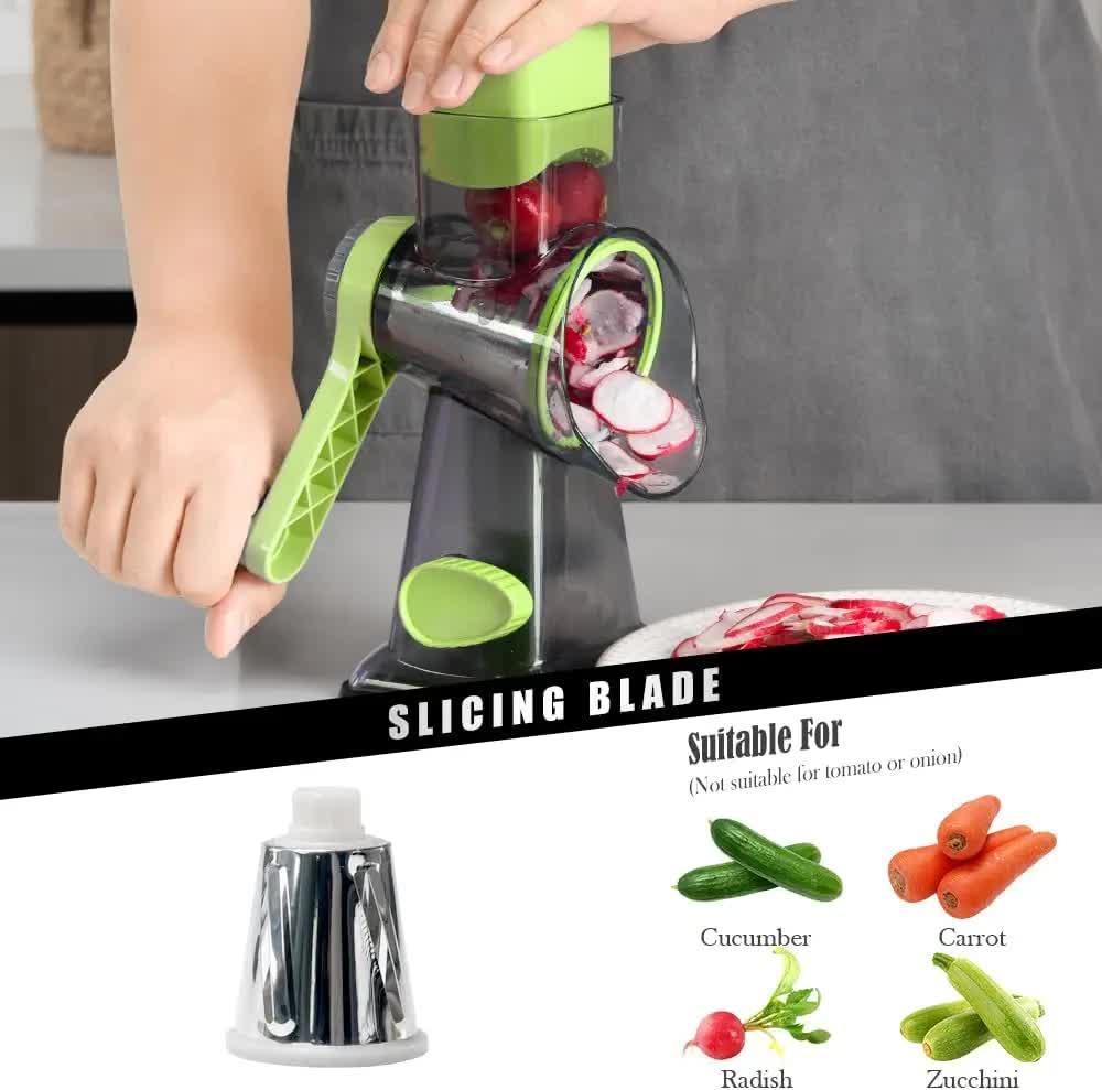 Blue Rotary Cheese Grater & Vegetable Slicer - Manual Shredder with 3 Interchangeable Drums - Mekamart Australia