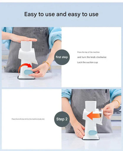 Blue Rotary Cheese Grater & Vegetable Slicer - Manual Shredder with 3 Interchangeable Drums - Mekamart Australia
