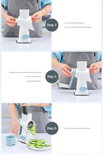Blue Rotary Cheese Grater & Vegetable Slicer - Manual Shredder with 3 Interchangeable Drums - Mekamart Australia