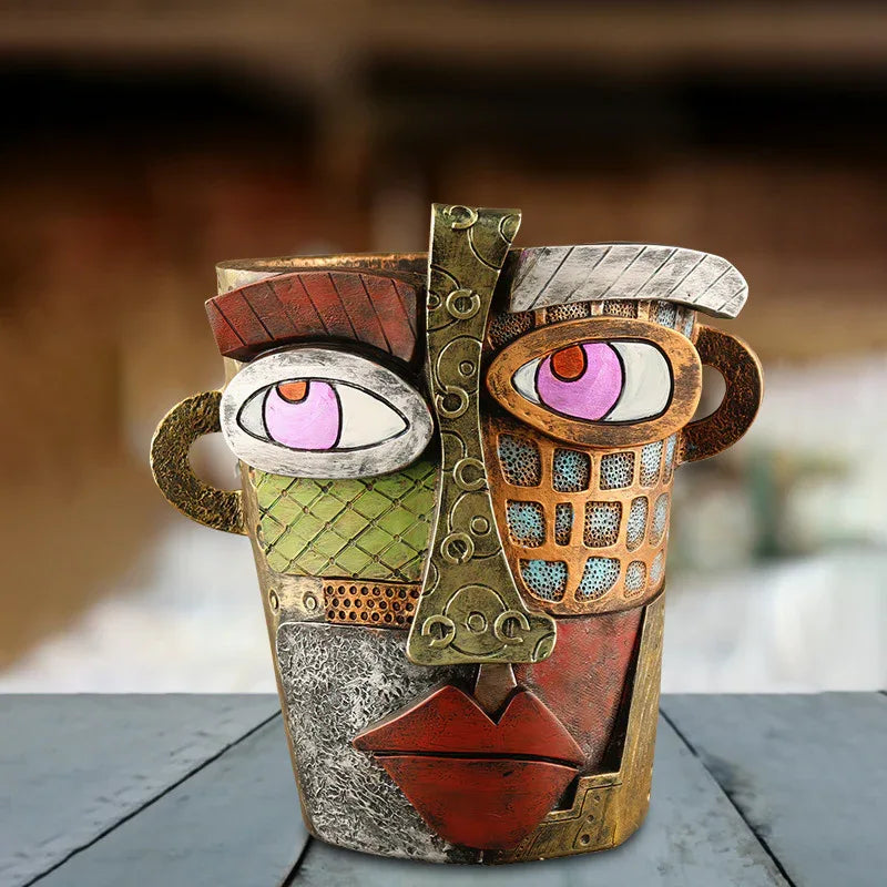 Abstract Face Planter Pot - Artistic Resin Decor for Succulents & Plants (Antique Style - 12.5*12*9CM) - Mekamart Australia