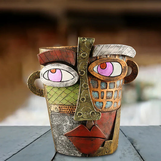 Abstract Face Planter Pot - Artistic Resin Decor for Succulents & Plants (Antique Style - 18.5*18*15CM) - Mekamart Australia