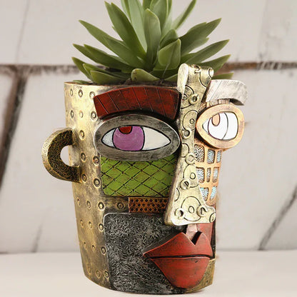Abstract Face Planter Pot - Artistic Resin Decor for Succulents & Plants (Antique Style - 18.5*18*15CM) - Mekamart Australia