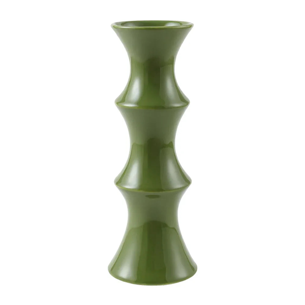 Glossy GreenCeramic Vase - Unique Bamboo-Look Design (25.5x9x7cm) - Mekamart Australia