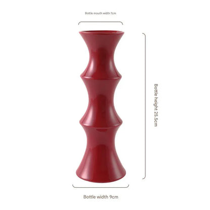 Glossy Red Ceramic Vase - Unique Bamboo-Look Design (25.5x9x7cm) - Mekamart Australia
