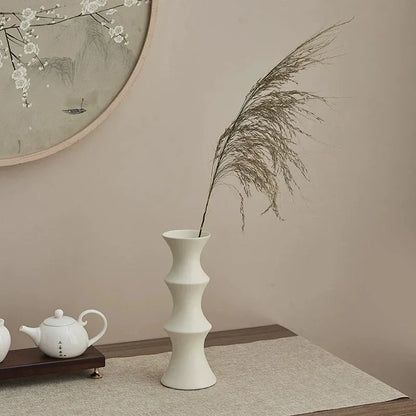 Matte White Ceramic Vase - Unique Bamboo Shape Design (25.5x9x7cm) - Mekamart Australia