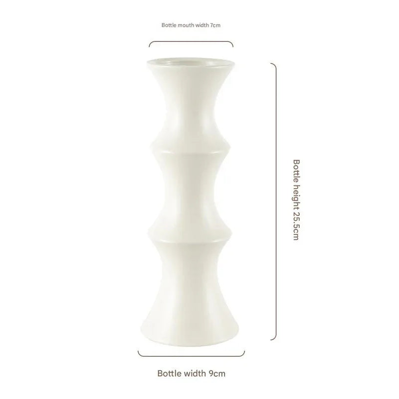 Matte White Ceramic Vase - Unique Bamboo Shape Design (25.5x9x7cm) - Mekamart Australia