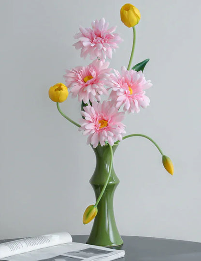 Glossy GreenCeramic Vase - Unique Bamboo-Look Design (20x8x5.5cm) - Mekamart Australia