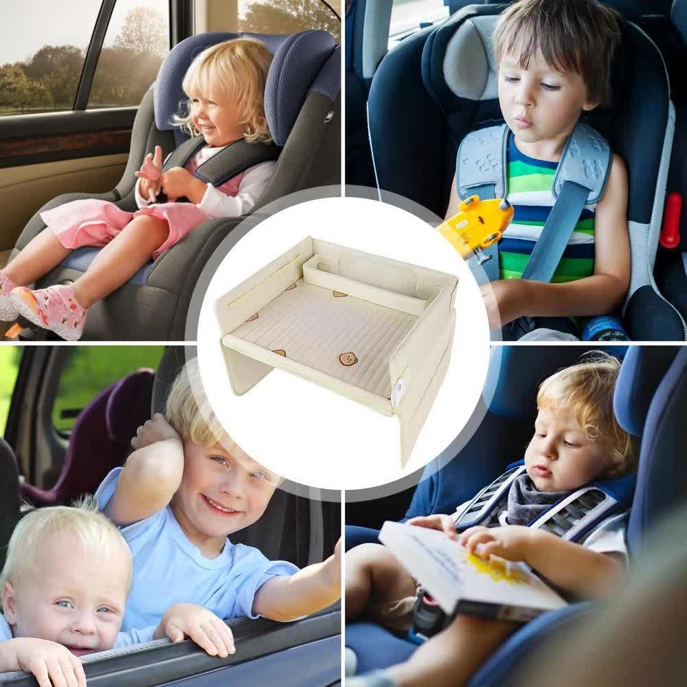 Kids Car Seat Travel Tray - Waterproof Lap Desk with Storage Pockets (Beige Bear - Square) - Mekamart Australia