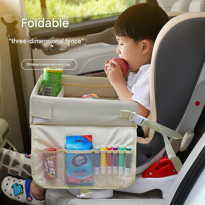 Kids Car Seat Travel Tray - Waterproof Lap Desk with Storage Pockets (Beige Bear - Square) - Mekamart Australia
