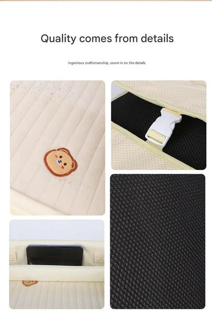 Kids Car Seat Travel Tray - Waterproof Lap Desk with Storage Pockets (Beige Bear - Square) - Mekamart Australia