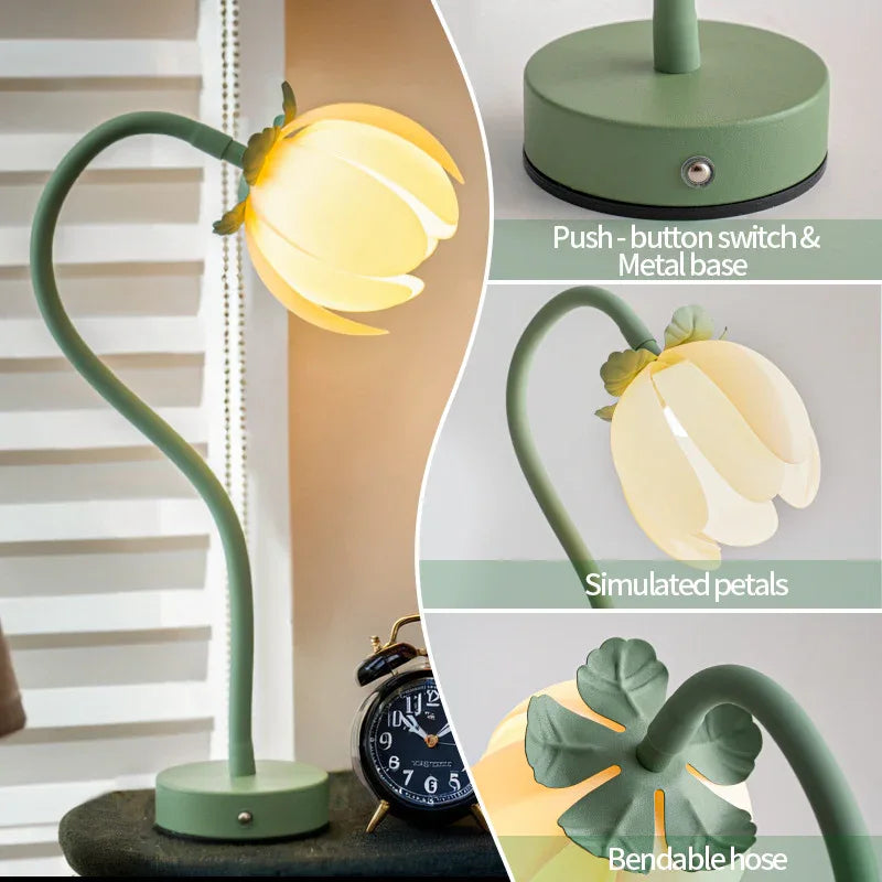 Pink LED Tulip Desk Lamp - Flexible Gooseneck, Decorative Flower Table Light - Mekamart Australia