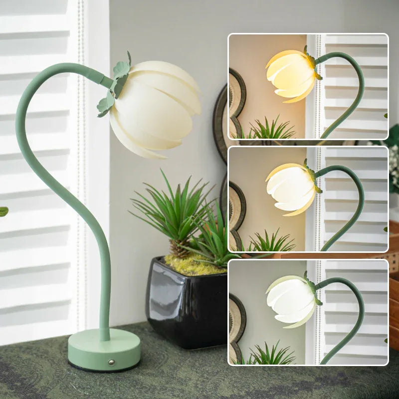 Pink LED Tulip Desk Lamp - Flexible Gooseneck, Decorative Flower Table Light - Mekamart Australia