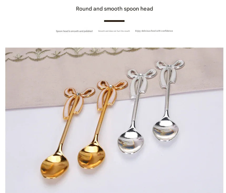 Elegant Swan Base Spoon Holder Set with 6 Coffee/Dessert Spoons(Gold and white spoon) - Mekamart Australia