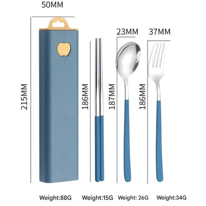 2 - pcs Dark blue Reusable Travel Utensil Set with Case - 304 Stainless Steel Spoon, Fork & Chopsticks - Mekamart Australia