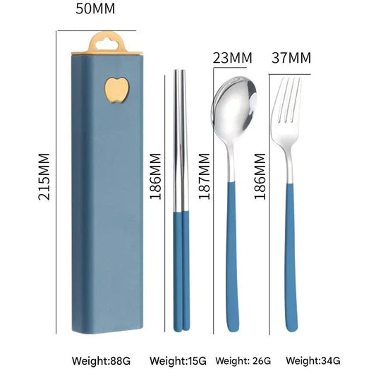 2 - pcs Dark blue Reusable Travel Utensil Set with Case - 304 Stainless Steel Spoon, Fork & Chopsticks - Mekamart Australia