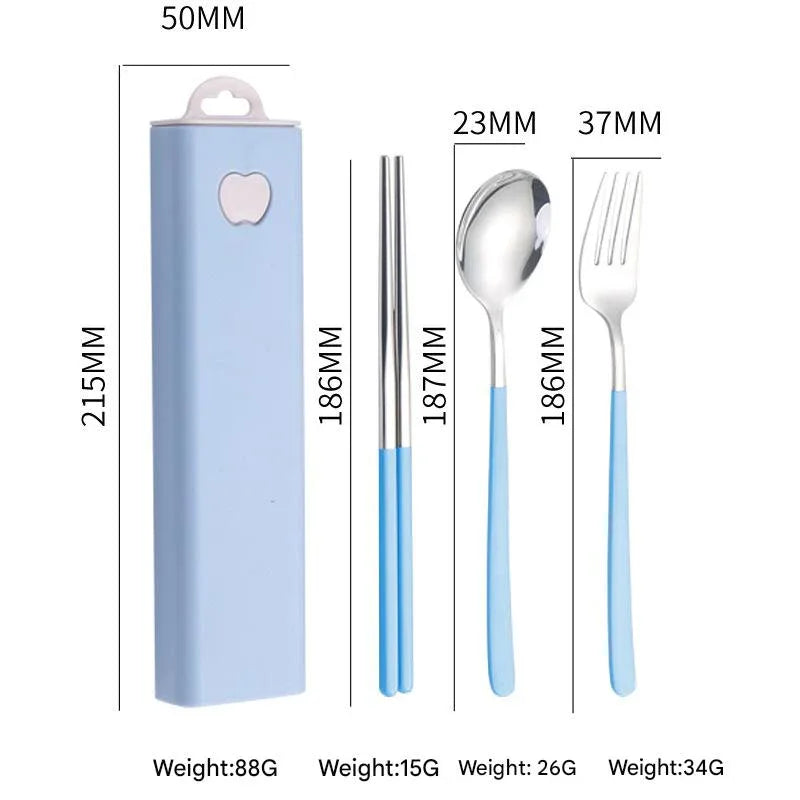 2 - pcs Light blue Reusable Travel Utensil Set with Case - 304 Stainless Steel Spoon, Fork & Chopsticks - Mekamart Australia