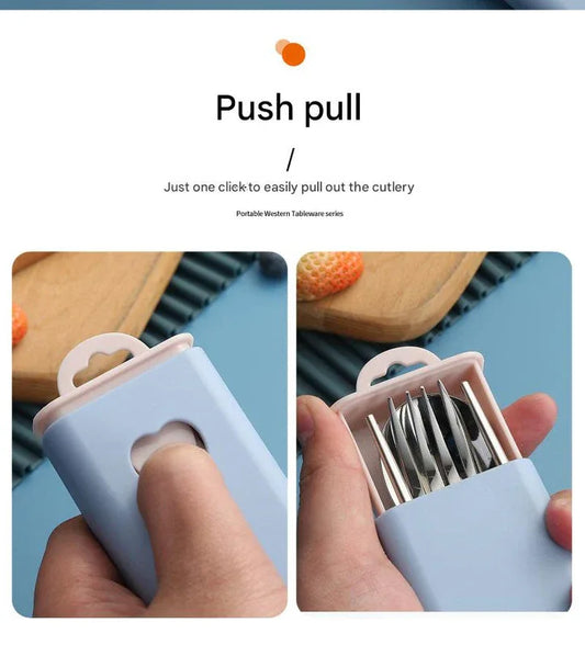 2 - pcs Light blue Reusable Travel Utensil Set with Case - 304 Stainless Steel Spoon, Fork & Chopsticks - Mekamart Australia