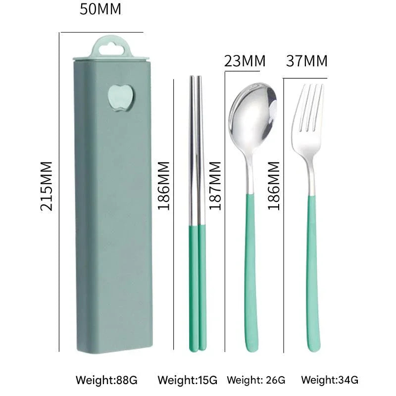 2 - pcs Green Reusable Travel Utensil Set with Case - 304 Stainless Steel Spoon, Fork & Chopsticks - Mekamart Australia