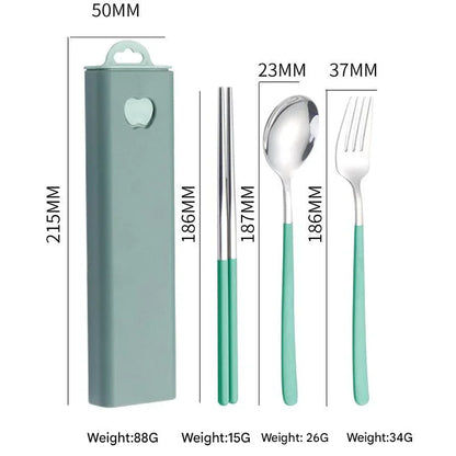 2 - pcs Green Reusable Travel Utensil Set with Case - 304 Stainless Steel Spoon, Fork & Chopsticks - Mekamart Australia