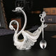 Silver Elegant Double Swan Cutlery Holder Set with 6pcs Spoons - Mekamart Australia