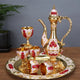 Vintage Palace Style Liquor Serving Set - Metal Pot, 6 Cups & Tray (White gold red rose) - Mekamart Australia