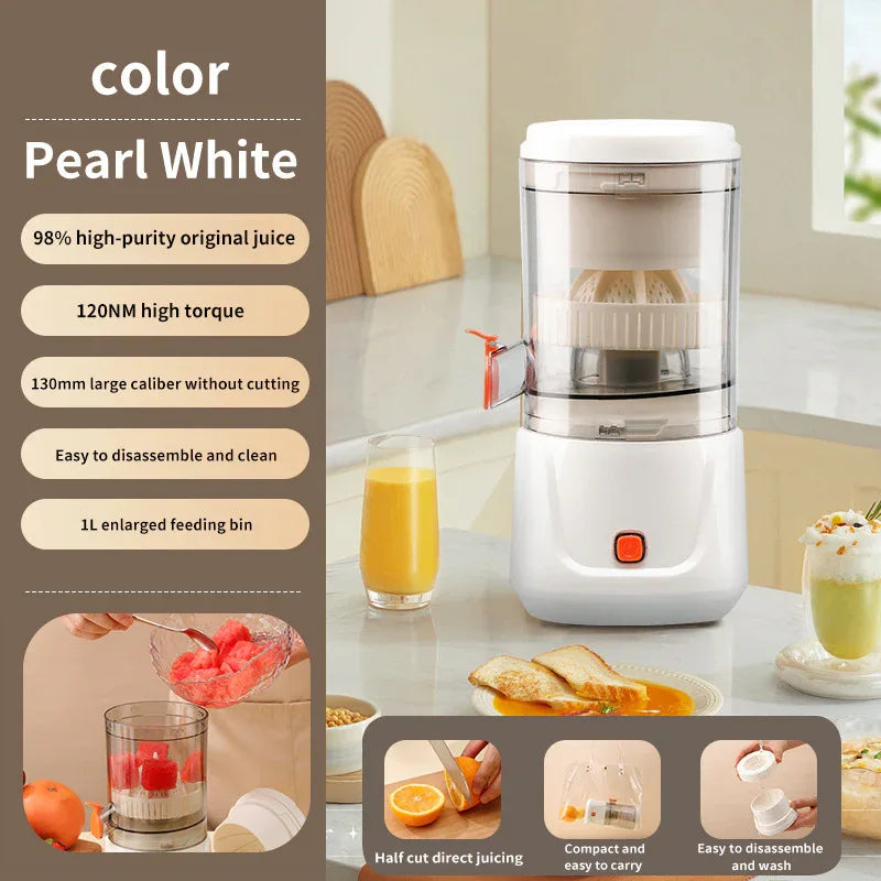 White Electric Citrus Juicer Press - Portable, Large Caliber, One-Click Operation(7.4v1600mAh battery) - Mekamart Australia